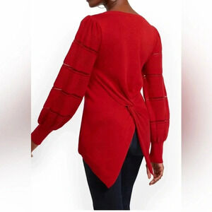 DAHLIA Women Knit Sweater Size L Twist-Back Tunic/ Blouse Cotton Blend Red